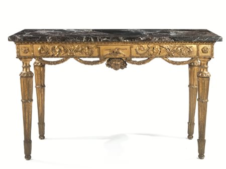 Console, Toscana, fine sec. XVIII, in legno intagliato e dorato, piano...