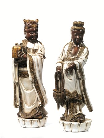 Due sculture, sec. XX, manifattura Zaccagnini, in ceramica policroma ad...