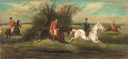 Phillip Henry Rideout(1860-1920)CAVALLI E CAVALIERI IN CORSAolio su cartone,...