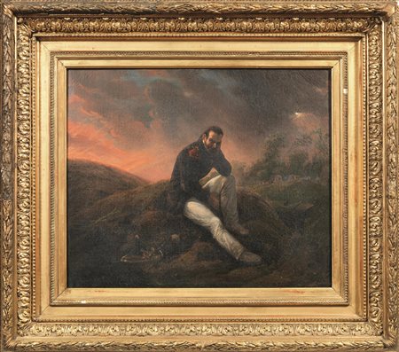 William Valentine(1798-1849)RITRATTO DI UFFICIALE ENTRO PAESAGGIO CON CIELO...