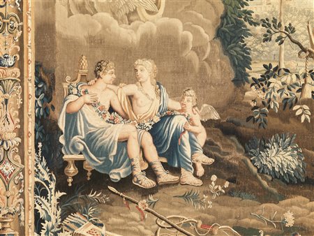 Arazzo fiammingo, fine sec. XVII-inizi sec. XVIII, decorato in policromia con...