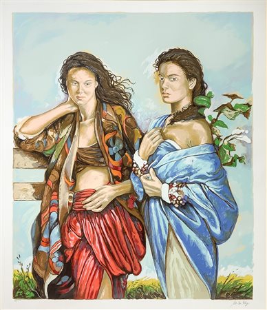 Massimo Di Febo (Castilenti 1956)  - Due giovani donne in abiti colorati
