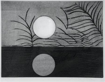 Enrico Della Torre (Italia 1931-2022)  - Paesaggio notturno con luna piena, XIII/XV