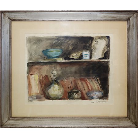 Elio Romano (Trapani 1909-Catania 1996)  - Mensole con vasi e libri