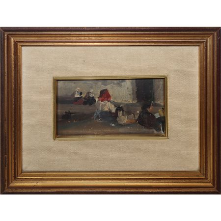 Vincenzo Marano (Acicastello 1938-2016)  - Tavoletta raffigurante donne sedute a lavoro