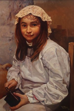 Giovanni Parlato (Vico Equense 1957)  - Ritratto di ragazza con cuffietta ricamata