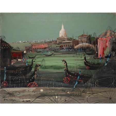 Jean Calogero (Catania 1922-Acicastello 2001)  - Venezia, con gondole e architetture
