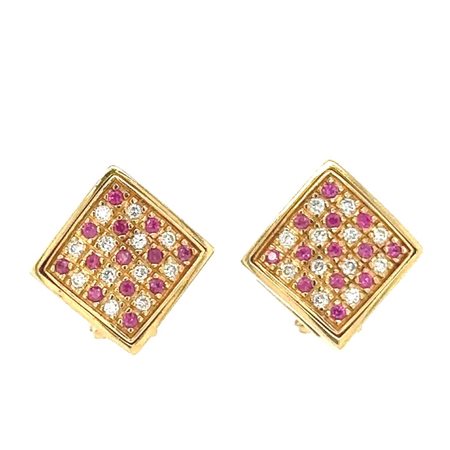 ORECCHINI IN ORO GIALLO 14K 6.13 GR CON DIAMANTI PER 0.24 CT F/VS-S E RUBINI...