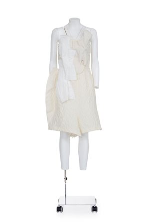 COMME DES GARCONS Strapless bustier patchwork dress DESCRIPTION: Off white...