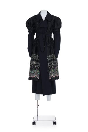 COMME DES GARCONS Rare coat overlaid by an embroidered silk dress...