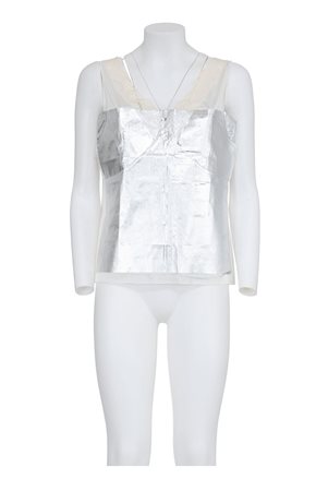 MAISON MARTIN MARGIELA Rare artisanal lingerie top with silver print...