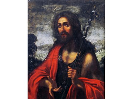 Scuola ferrarese (XVI secolo) San Giovanni Battista Olio su tela Misure 74x58 cm