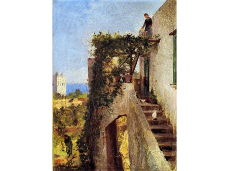 Carlo Brancaccio (Napoli 1861-1920) Casolare con figure Olio su tela Misure...