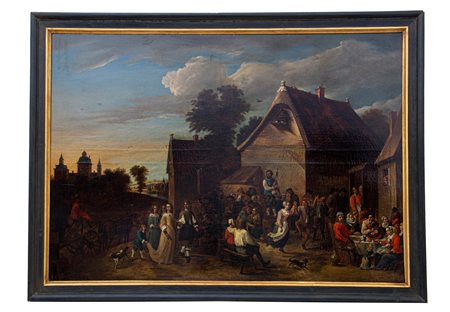 David Teniers II (maniera di)   Festa di paese fiammingo XIX secolo