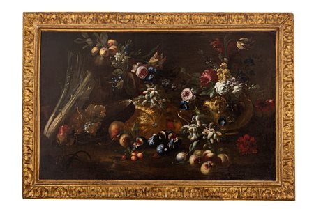 Pittore del Nord Europa del XVIII secolo   Natura morta di frutta e fiori 