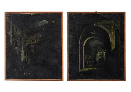 Pittore veneto del XVIII secolo   Coppia di quadri raffiguranti capricci architettonici veneziani 