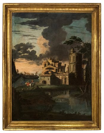 Pittore del centro Italia attivo tra la fine del XVII e l'inizio del XVIII secolo   Capriccio con figure in paesaggio 