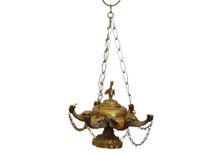    Lanterna con teste elefantine in bronzo a 6 luci 