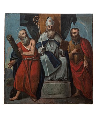 Vincenzo Civerchio (ambito di)   San Biagio vescovo di Sebaste in trono tra Sant'Andrea e San Tommaso. 