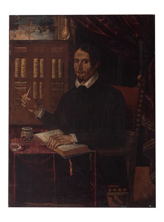 Pittore dell'Italia centrale del XVII secolo   Ritratto di studioso nella biblioteca dell'alchimista 