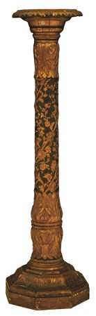    Colonna in legno laccato a dorato in stile Rinascimento. Centro Italia, XIX secolo 