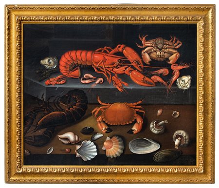 Francesco Codino (attribuito a)   Natura morta con crostacei, funghi e conchiglie 