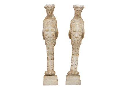    Coppia di cariatidi in marmo bianco di Carrara. Centro Italia, prima metà del XIX secolo 