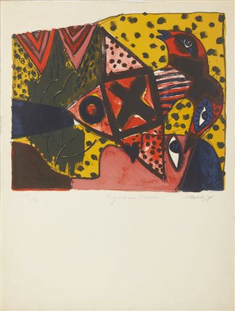  CORNEILLE (1922 - 2010) - Regard sur l'oiseau.