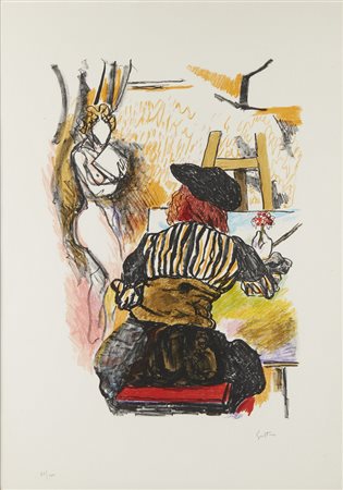 GUTTUSO RENATO (1912 - 1987) - Dalla cartella Colloquio con i Maestri. Omaggio a Vermeer.