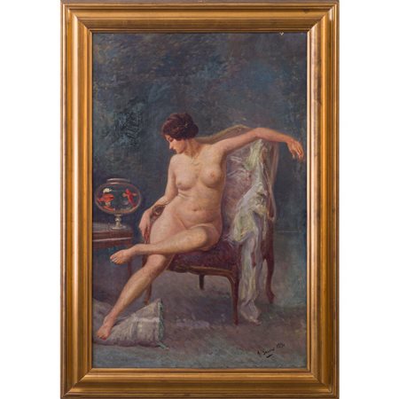 PITTORE DEL XIX/XX SECOLO, Nudo femminile, Olio su tela
