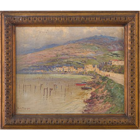 ROCCO LENTINI, Paesaggio costiero, Olio su tela