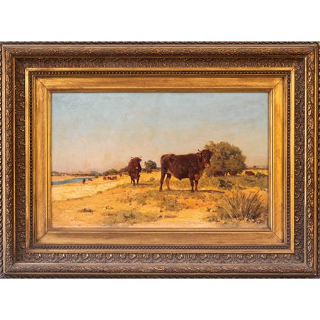 ANTONIO MILONE, Paesaggio con armenti, Olio su tela