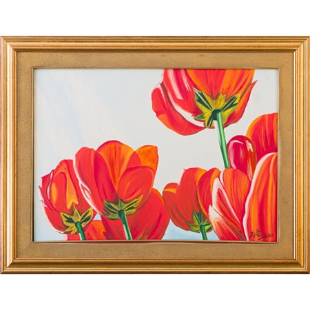 F. ATTIANESE, Papaveri, Olio su tela