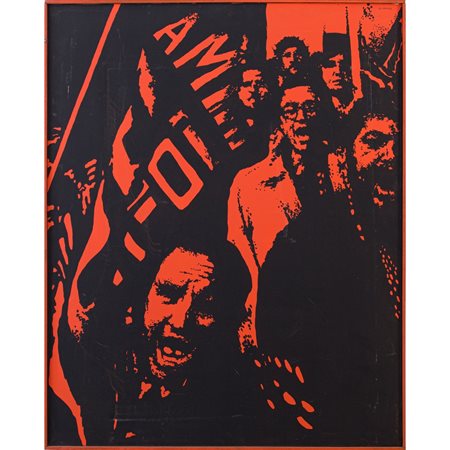 ANDREA CARISI, Gruppo manifestante, Olio su tela