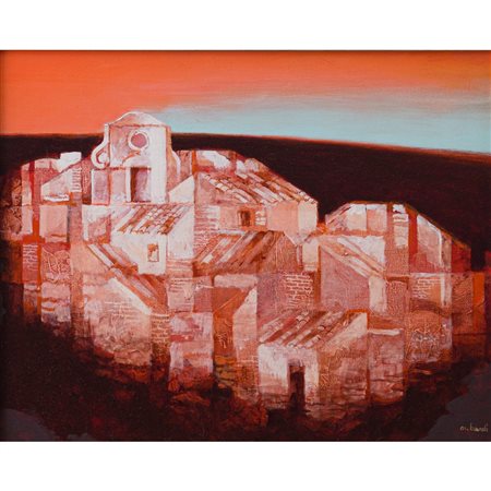 MARIO BARDI, Paese Mediterraneo, Olio su tela