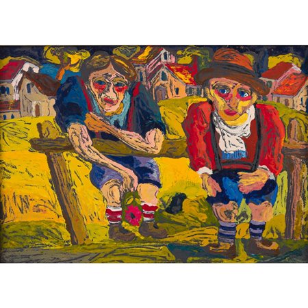 GIUSEPPE SERAFINI, Figure e case, Olio su tavoletta