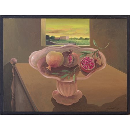 ERCOLE PIGNATELLI, Interno con melograni, Olio su tela