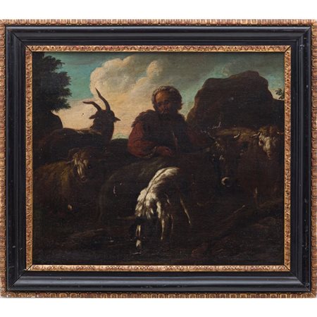 PHILIPP PETER ROOS, Pastore con armenti, Olio su tela