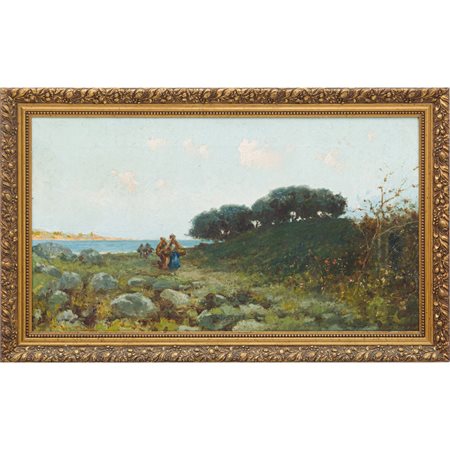 ERMINIO KREMP, Marina con popolane, Olio su tela