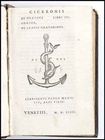 CICERONE DE ORATORE LIBRI III. Venezia Manuzio 1554 In 8 Legatura in piena...