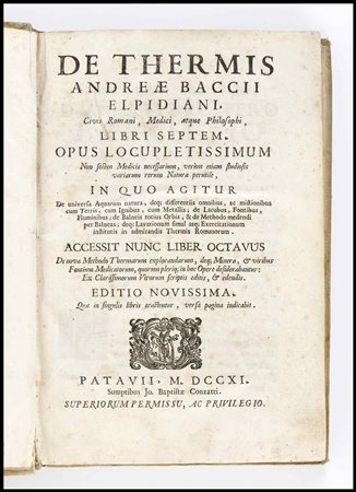 ANDREA BACCI DE THERMIS. Padova 1711 In folio Legatura coeva in piena...