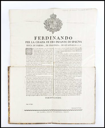 DUCATO DI PARMA. Parma Nella Stamperia Reale 1768 In folio Legatura in...