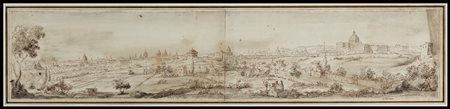 Anonimo disegnatore del XVIII secolo Veduta di Roma da Prati Inchiostro bruno...