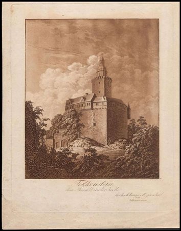 Veduta di Falkenstein Mezzatinta ad inchiostro seppia, 340 x 265 mm (lastra);...