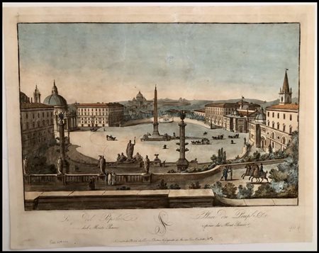 Anonimo incisore del XVIII secolo Piazza del Popolo vista dal Monte Pincio...