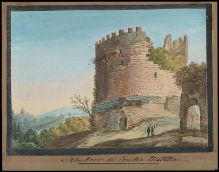 Anonimo acquarellista del XVIII secolo Sepulcro di Cecilia Metella Acquarello...