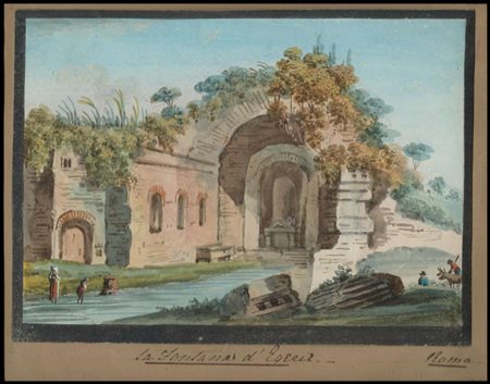 Anonimo acquarellista del XVIII secolo La Fontana d'Egeria a Roma Acquarello...