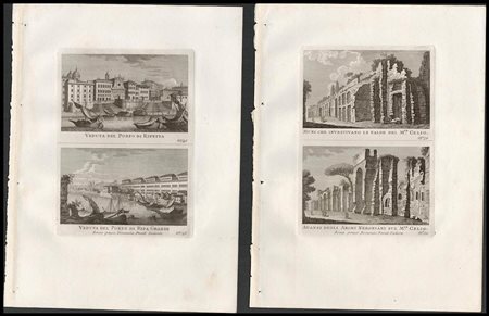 Domenico Pronti (1750-1815) Lotto di 6 tavole con vedute di Roma Bulino, 16,5...