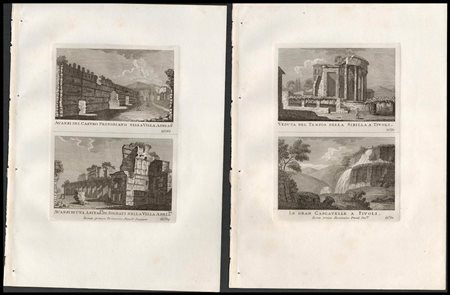 Domenico Pronti (1750-1815) Lotto di 4 tavole con vedute di Tivoli Bulino,...