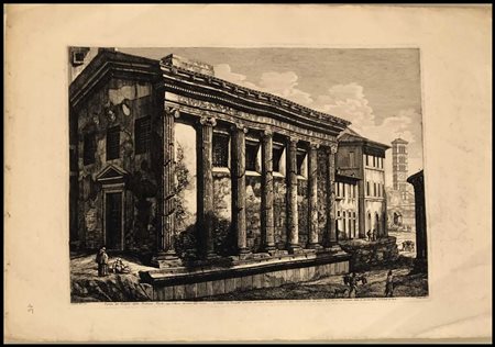 Luigi Rossini (1790-1857) Veduta del Tempio della Fortuna Virile Acquaforte,...